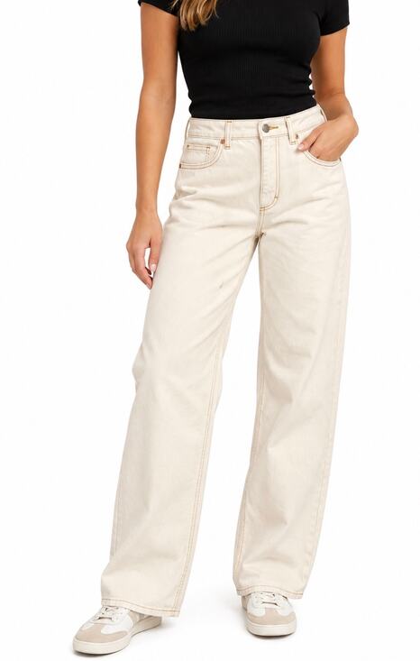 Zara Denim - ZARA Women’s Cream Ecru Wide Leg Jeans Size 6 / 28 High Rise Contrast Stitch